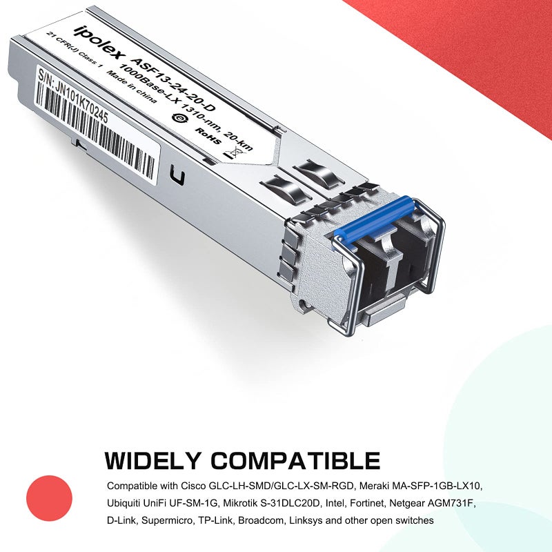 ipolex 1000Base-LX/LH SFP Transceiver, 1.25G SFP LC Fiber Module, Gigabit Single Mode Mini GBIC, 1310nm SMF, up to 20km, for Cisco GLC-LH-SMD, Ubiquiti UF-SM-1G, Meraki, TP-Link TL-SM311LS and More - Image 2